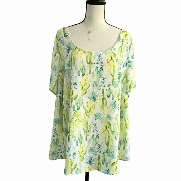 Torrid Women’s Blouse Plus Size 2X Cactus Print Button Back Boho Resortwear - Picture 1 of 8